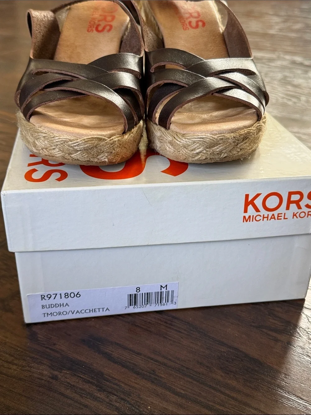 Michael Kors Dark Brown Leather Espadrille Wedge Sandals